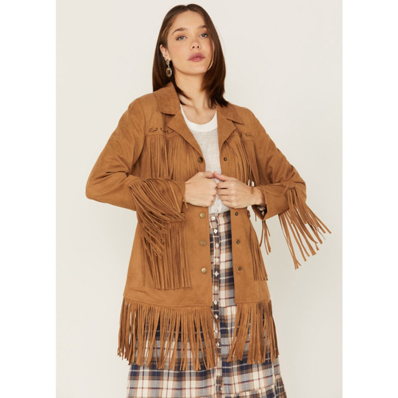 Powder River Outfitters Jackets & Blazers - Powder River Outfitters Faux Suede Fringed Coat Jacket Sz M Western Boho Cowgirl